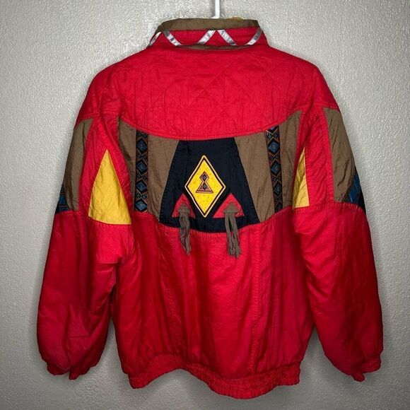 Vintage Braetan Red Yellow Southwestern Puffer Native Style Jacket S - Picture 5 of 8